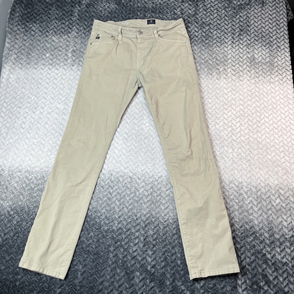AG Adriano Goldschmied Pants Mens 33x34 Beige Matchbox Slim Straight W32" L32"‎